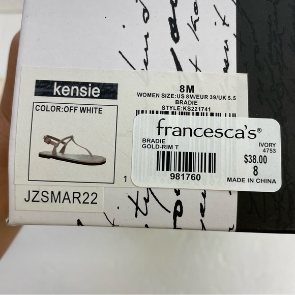 Kensie Bradie Off-White Flat Thong Slingback Sandal Metallic Gold-Tone Rim‎ - Picture 3 of 9